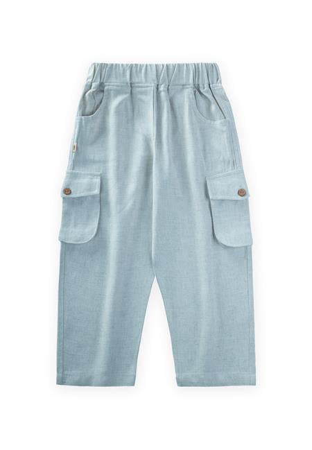 Çift Körük Cepli Keten Pantolon 2-7 Yaş Mavi