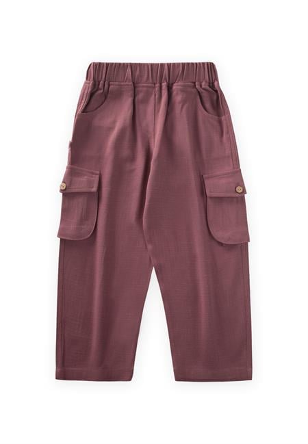 Çift Körük Cepli Keten Pantolon 2-7 Yaş Mürdüm