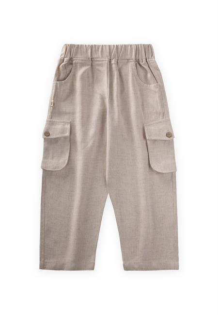 Çift Körük Cepli Keten Pantolon 2-7 Yaş Naturel
