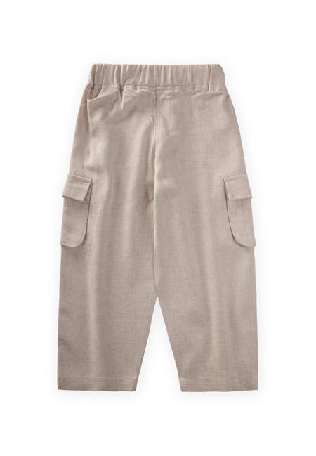 Çift Körük Cepli Keten Pantolon 2-7 Yaş Naturel