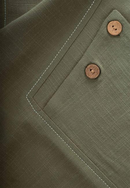 Kontrast Dikişli Keten Bluz 2-7 Yaş Haki Yeşil