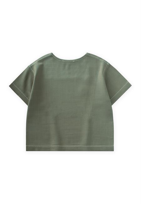 Kontrast Dikişli Keten Bluz 2-7 Yaş Haki Yeşil