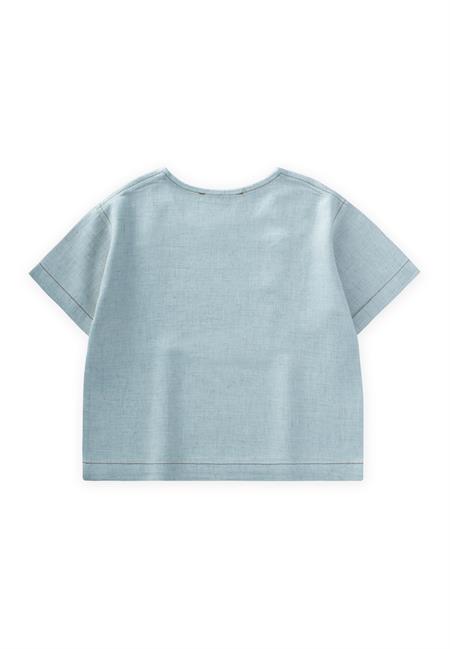 Kontrast Dikişli Keten Bluz 2-7 Yaş Mavi