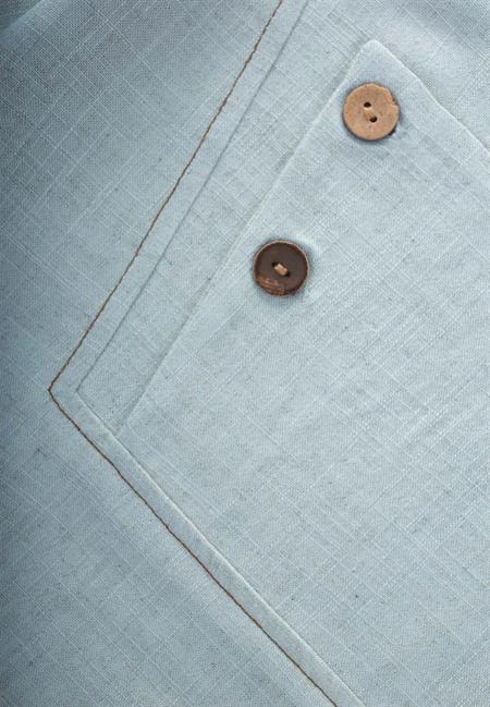 Kontrast Dikişli Keten Bluz 2-7 Yaş Mavi