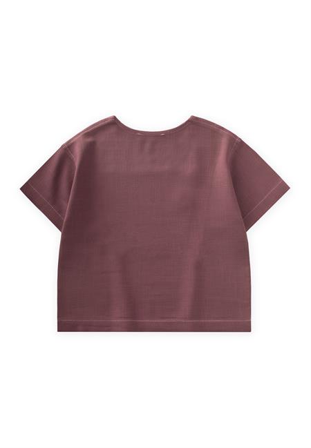 Kontrast Dikişli Keten Bluz 2-7 Yaş Mürdüm