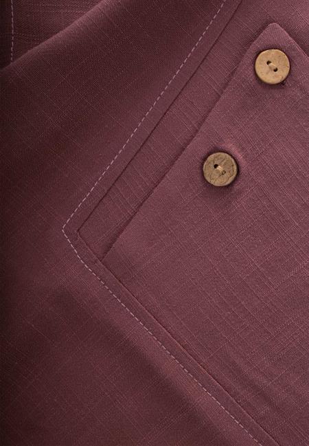 Kontrast Dikişli Keten Bluz 2-7 Yaş Mürdüm