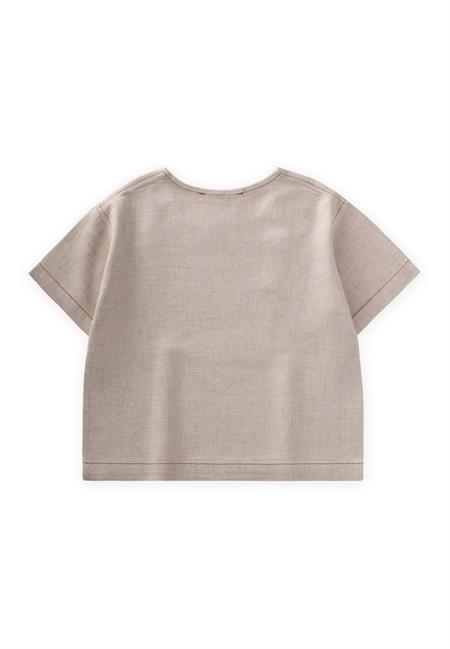 Kontrast Dikişli Keten Bluz 2-7 Yaş Naturel