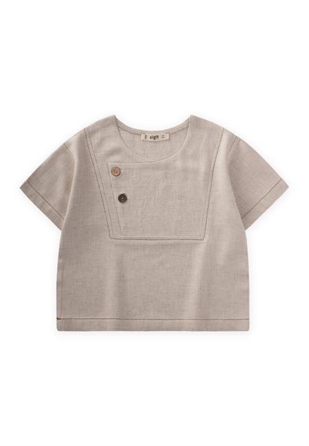 Kontrast Dikişli Keten Bluz 2-7 Yaş Naturel