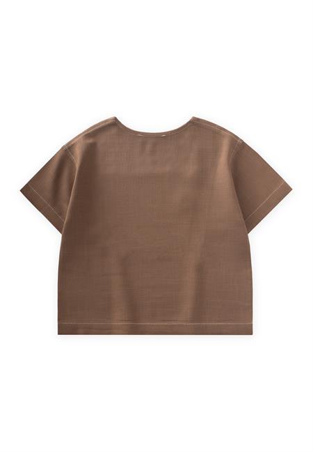 Kontrast Dikişli Keten Bluz 2-7 Yaş Caramel