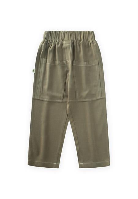 Kontrast Dikişli Keten Pantolon 2-7 Yaş Haki Yeşili