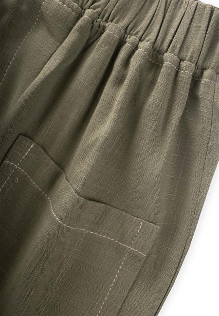 Kontrast Dikişli Keten Pantolon 2-7 Yaş Haki Yeşili