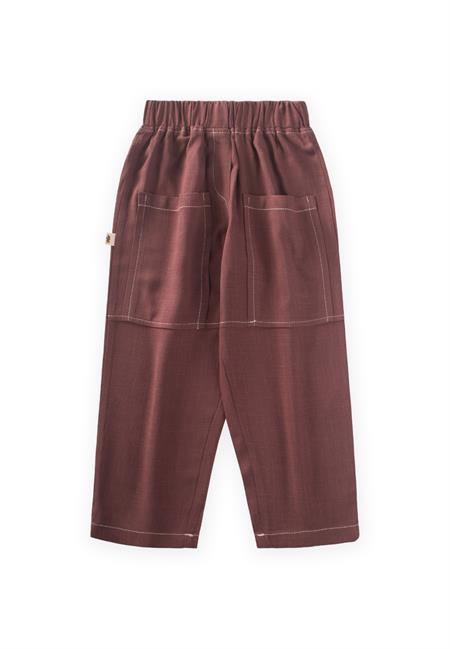 Kontrast Dikişli Keten Pantolon 2-7 Yaş Mürdüm