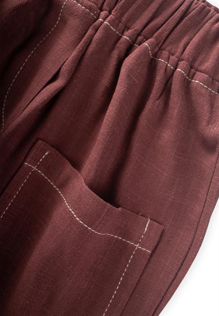 Kontrast Dikişli Keten Pantolon 2-7 Yaş Mürdüm