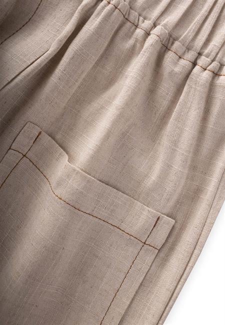 Kontrast Dikişli Keten Pantolon 2-7 Yaş Naturel