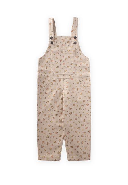 Desenli Gabardin Salopet 2-7 Yaş Ekru Çiçekli