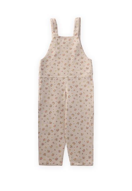 Desenli Gabardin Salopet 2-7 Yaş Ekru Çiçekli