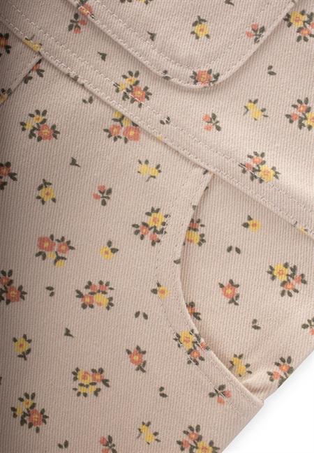 Desenli Gabardin Salopet 2-7 Yaş Ekru Çiçekli