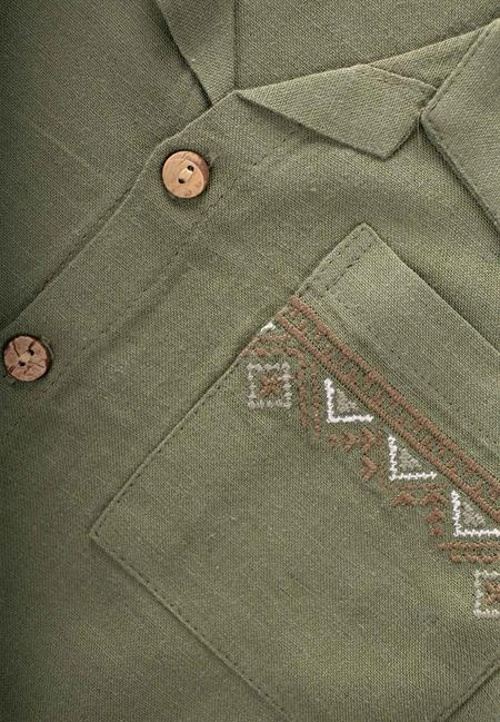 Cebi Nakışlı Gömlek Pantolon Keten Takım 2-7 Yaş Haki Yeşil