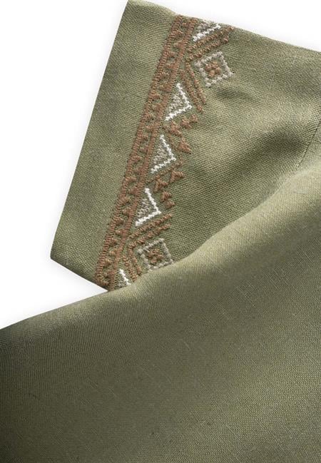 Kolları Nakışlı Gömlek Şort Keten Takım 2-7 Yaş Haki Yeşil