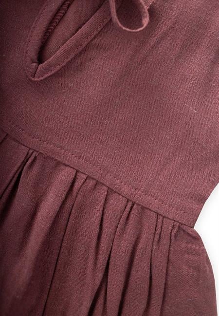 Paçaları Nakışlı Keten Takım 2-7 Yaş Mürdüm