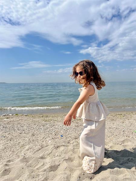 Paçaları Nakışlı Keten Takım 2-7 Yaş Naturel