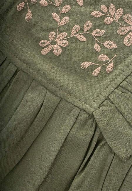 Robası Nakışlı Şortlu Keten Takım 2-7 Yaş Haki Yeşil