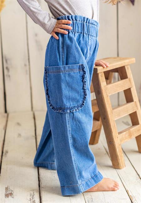 Cebi Fırfırlı Bol Kesim Kot Pantolon 2-7 Yaş Mavi