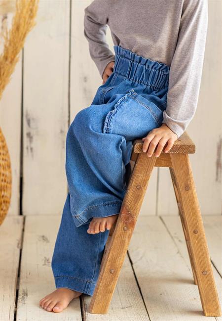 Cebi Fırfırlı Bol Kesim Kot Pantolon 2-7 Yaş Mavi