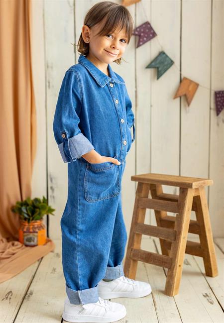 Çift Cepli Kot Tulum 2-7 Yaş Mavi