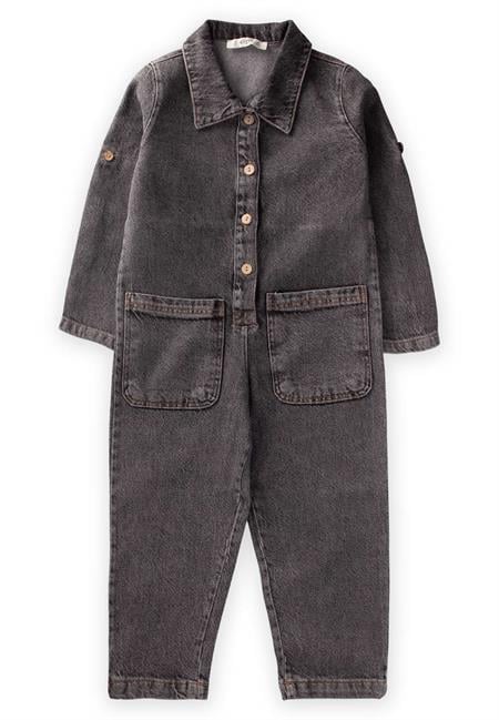 Çift Cepli Kot Tulum 2-7 Yaş Siyah