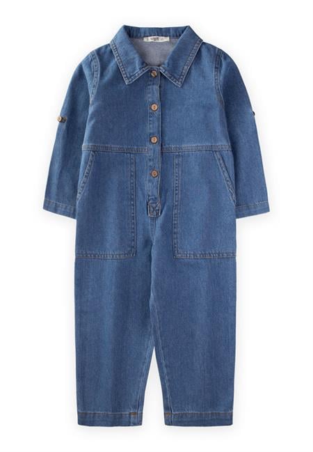 Çapraz Cepli Kot Tulum 2-7 Yaş Mavi