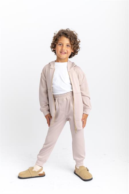 Fermuarlı Kanguru Cepli Takım 2-7 Yaş Bej