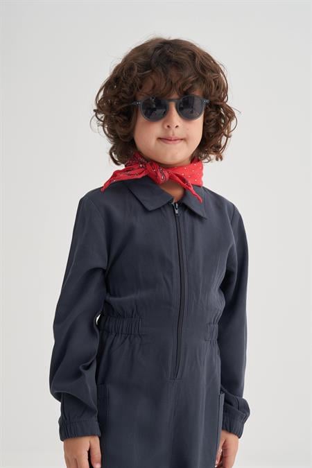 Tencel Önü Fermuarlı Tulum 2-7 Yaş LACİVERT