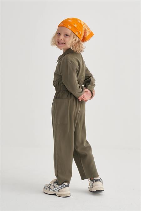 Tencel Önü Fermuarlı Tulum 2-7 Yaş HAKİ YEŞİL