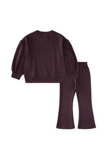 Fiyonk Taşlı İspanyol Paça Modal Takım 3-8 Yaş Bordo