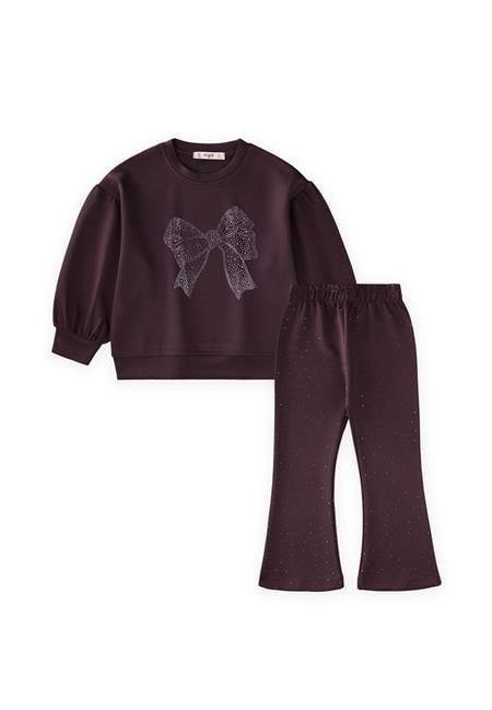 Fiyonk Taşlı İspanyol Paça Modal Takım 3-8 Yaş Bordo