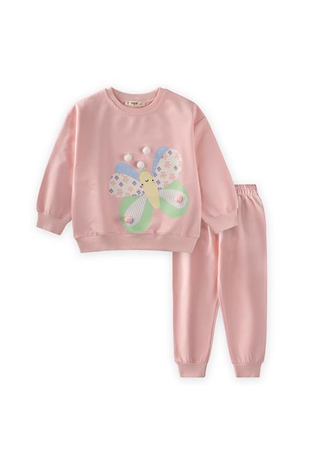 Renkli Kelebek Baskılı Takım 2-7 Yaş PEMBE