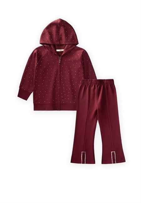 Fermuarlı Modal Taşlı Takım 3-8 Yaş Bordo