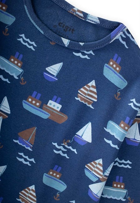Desenli Mevsimlik Pijama Takım 1-7 Yaş Lacivert