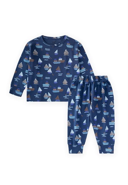 Desenli Mevsimlik Pijama Takım 1-7 Yaş Lacivert