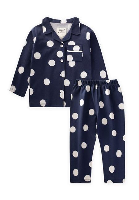 Puantiye Detaylı Pijama Takım 2-8 Yaş Lacivert