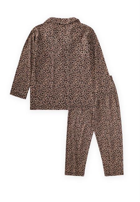Dökümlü Gömlek Yaka Pijama Takım 8-12 Yaş Leopar Desen