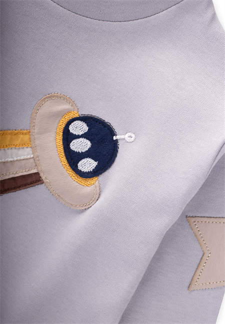 Uzay Aracı Aplikeli Pijama Takım 2-8 Yaş Gri