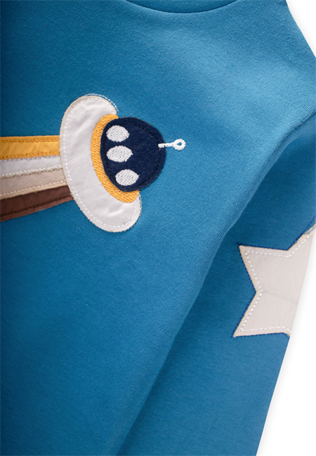 Uzay Aracı Aplikeli Pijama Takım 2-8 Yaş İndigo Mavi