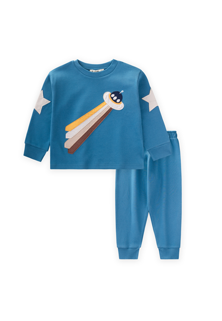 Uzay Aracı Aplikeli Pijama Takım 2-8 Yaş İndigo Mavi