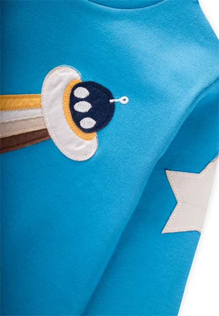 Uzay Aracı Aplikeli Pijama Takım 2-8 Yaş Mavi