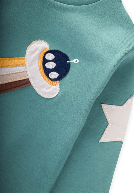 Uzay Aracı Aplikeli Pijama Takım 2-8 Yaş Yeşil