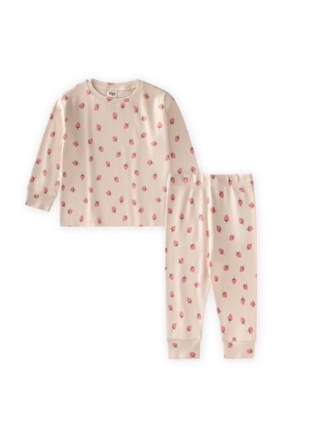 Desenli Fitilli Pijama Takım 1-6 Yaş Ekru