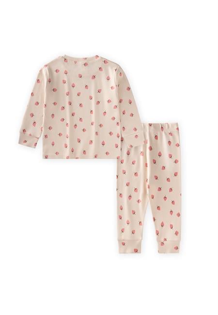 Desenli Fitilli Pijama Takım 1-6 Yaş Ekru