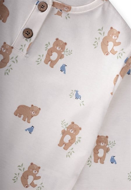 Animal Desenli Pijama Takım 1-5 Yaş Kırık Beyaz